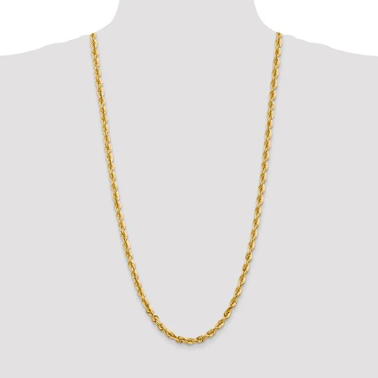 Cadena de Cuerda de Oro Amarillo de 14K, 30 pulgadas, 5.5 mm con Cierre de Langosta Elegante y Cortado en Diamante - Image 6