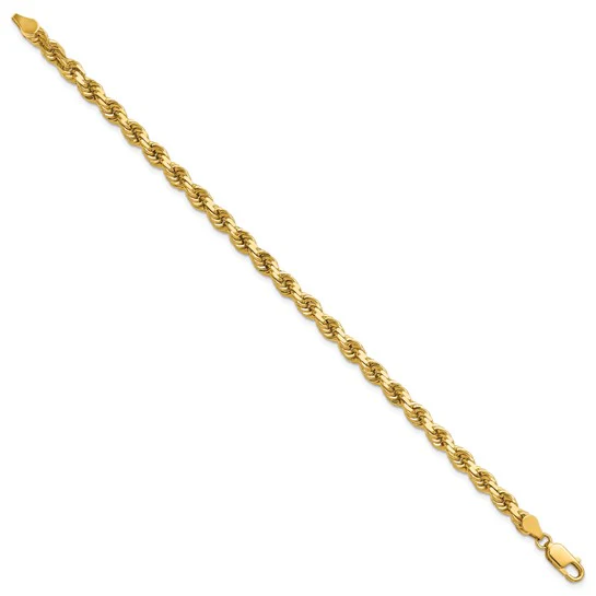 Cadena de Oro Amarillo de 14K, 7 pulgadas, 4.5 mm, Cuerda con Corte Diamante y Cierre de Langosta - Image 4