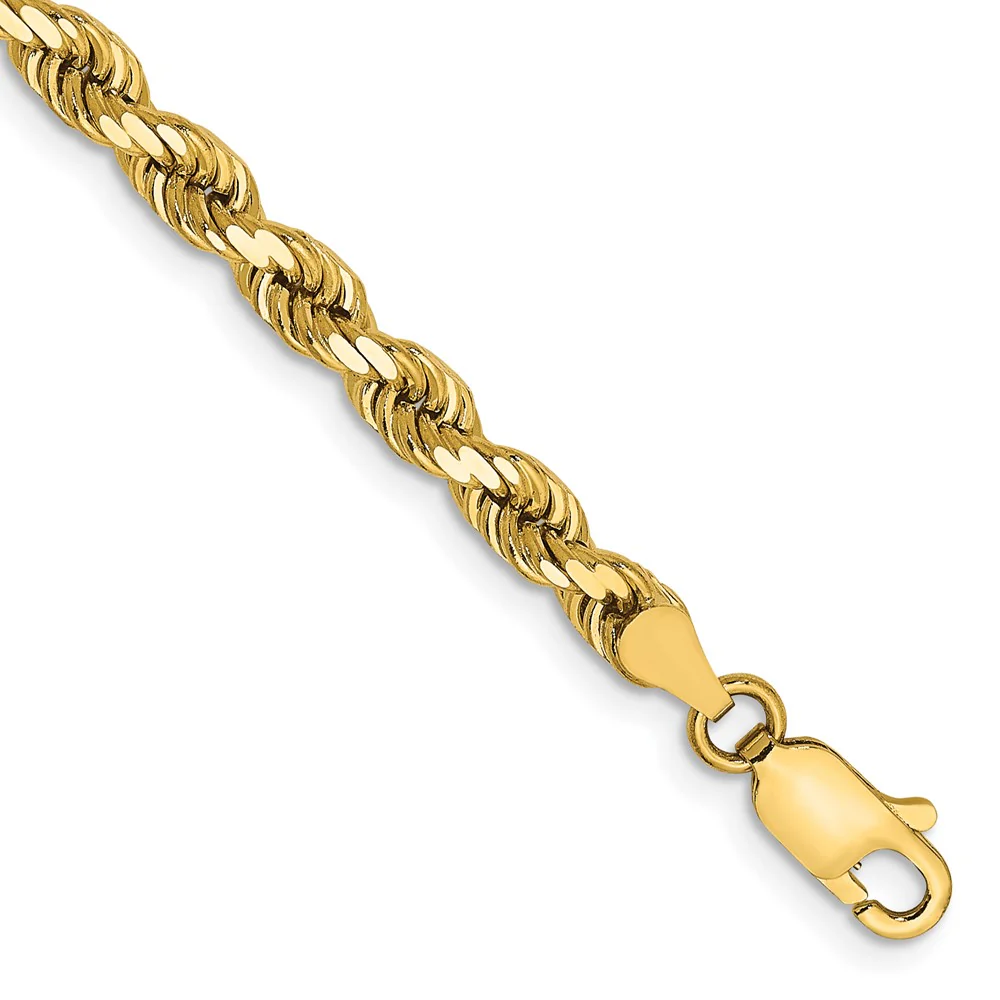 Cadena de Pulsera de 14K, 7 pulgadas, Estilo Cuerda de 4 mm con Corte Diamante y Cierre de Langosta - Image 4