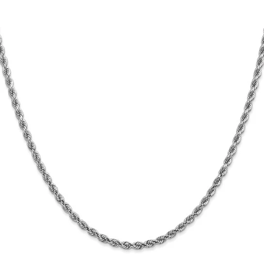 Cadena de Oro Blanco de 14K, 24 pulgadas, 2.75 mm, Estilo Cuerda con Corte Diamante y Cierre de Langosta