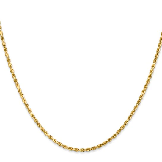 Cadena de Oro Amarillo de 14K – 26 Pulgadas, 2 mm, Estilo Cuerda con Corte Diamante y Cierre de Langosta