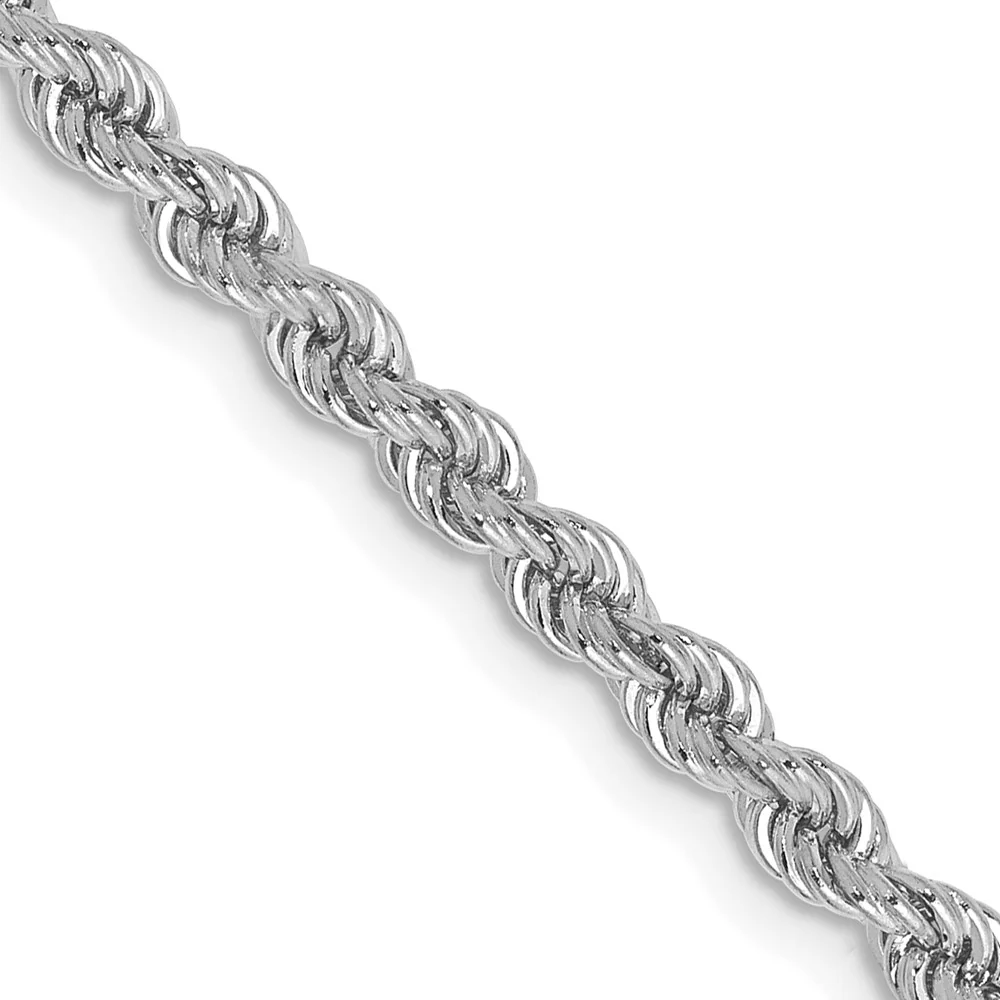Cadena de Oro Blanco de 14K – 22 pulgadas, 2.75 mm, Estilo Cuerda con Baño de Rodio y Cierre de Langosta - Image 2