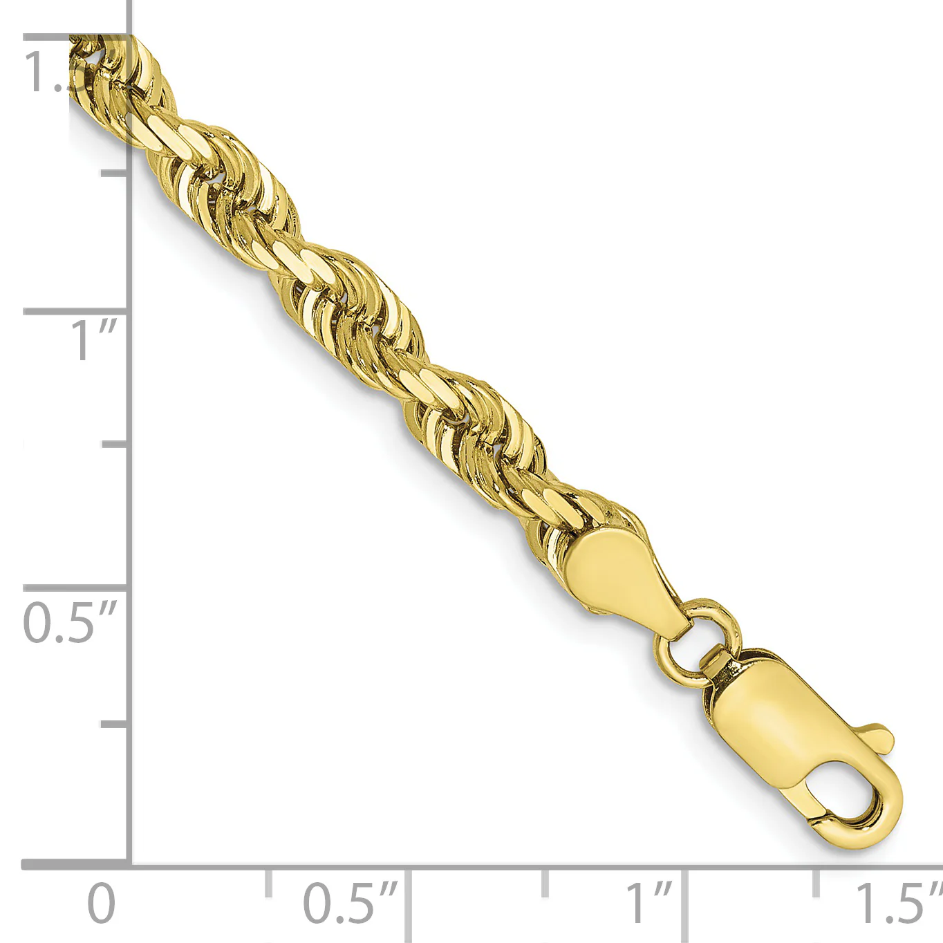 Pulsera de Oro Amarillo 10k Tipo Cuerda Cuádruple de 8" (4.5 mm) con Corte Diamante y Cierre Langosta - Image 2