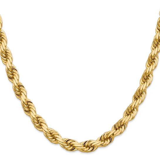 Cadena de Oro Amarillo 14K de 26" (8 mm) Tipo Cuerda con Corte Diamante y Cierre Langosta Elegante