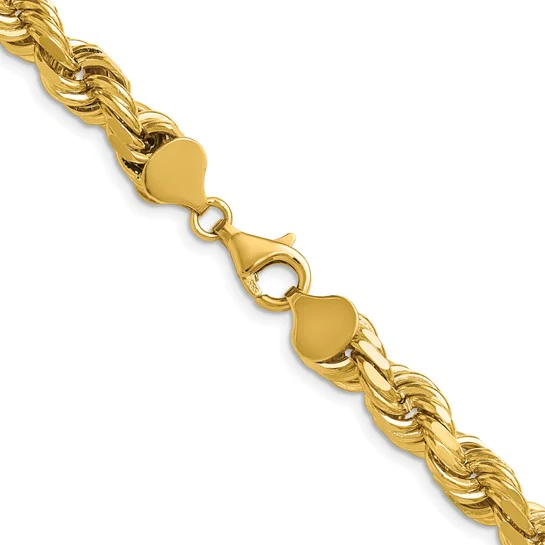 Cadena de Oro Amarillo 14K de 26" (8 mm) Tipo Cuerda con Corte Diamante y Cierre Langosta Elegante - Image 3