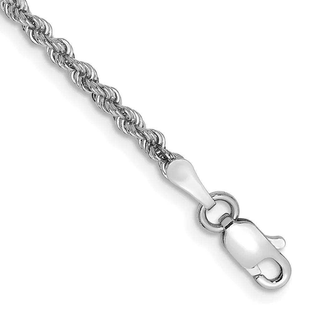 Pulsera de Oro Blanco de 14K – Cadena Tipo Soga de 8 pulgadas y 2.25 mm con Broche Langosta