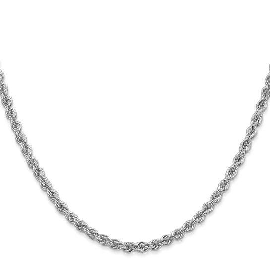 Cadena de Oro Blanco de 14K – Tipo Soga de 18 pulgadas y 3 mm con Broche Langosta
