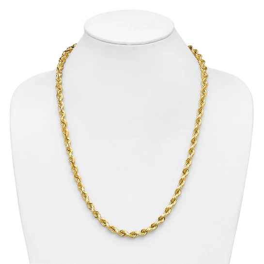 Cadena de Cuerda de 14K, 24 Pulgadas, 6.5 mm con Corte Diamante y Broche de Langosta Decorativo - Image 8