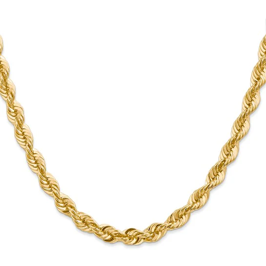 Cadena de Cuerda en Oro Blanco de 14K, 26 Pulgadas, 2 mm con Corte Diamante y Cierre de Langosta