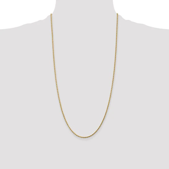 Cadena de Cuerda en Oro Amarillo de 14K, 28 Pulgadas, 1.75 mm con Corte Diamante y Broche de Langosta - Image 6