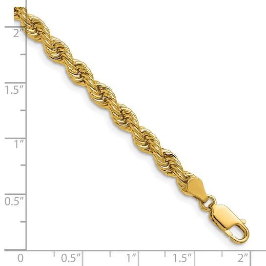 Cadena de Cuerda Regular en Oro Amarillo de 14K, 20 Pulgadas, 5 mm con Broche de Langosta - Image 4