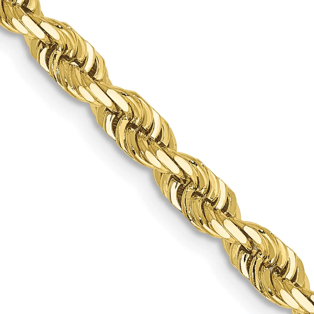 Cadena de Cuerda Cuádruple en Oro Amarillo de 10K, 4 mm con Corte Diamante y Broche de Langosta – 30 Pulgadas - Image 2