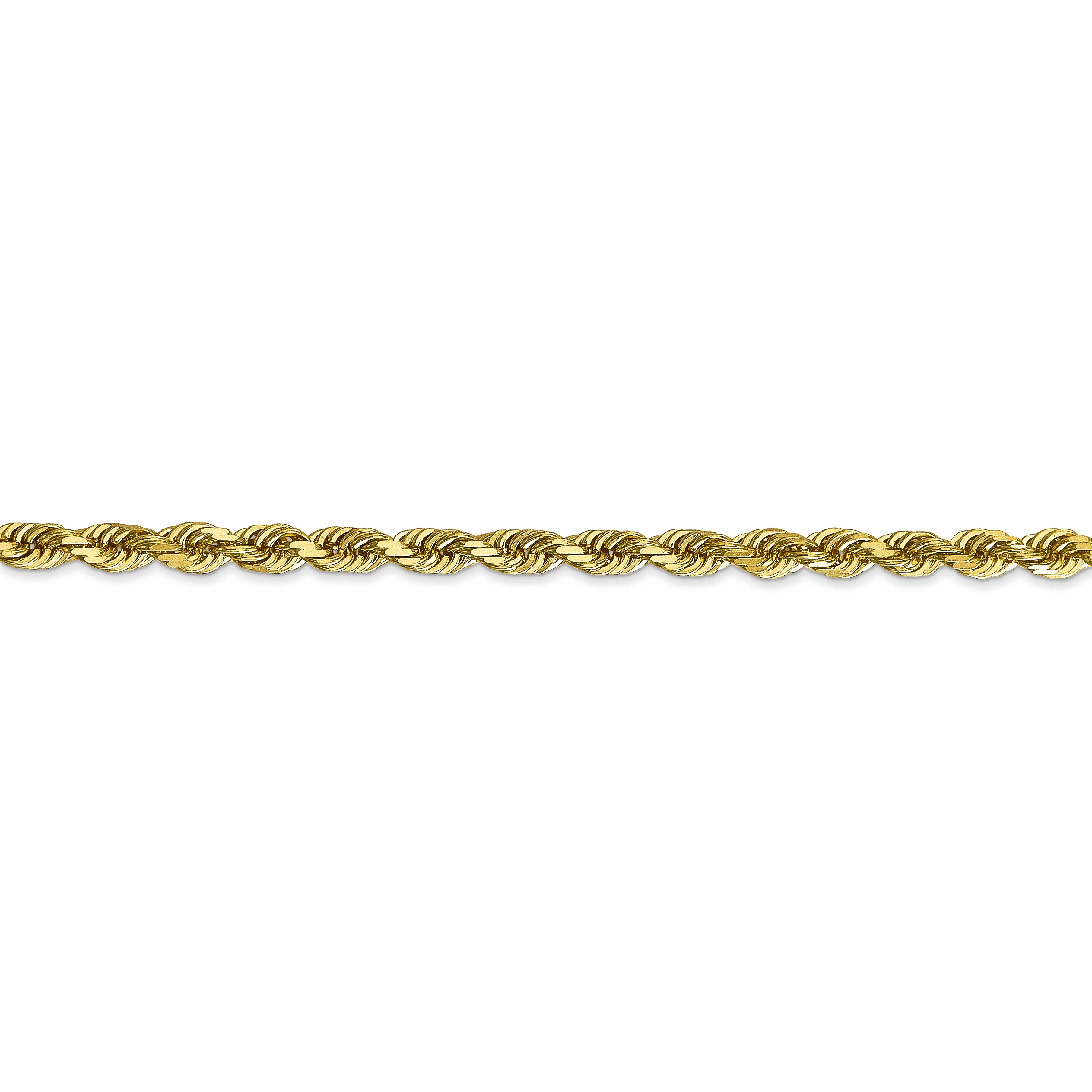 Cadena de Cuerda Cuádruple en Oro Amarillo de 10K, 4 mm con Corte Diamante y Broche de Langosta – 30 Pulgadas - Image 3