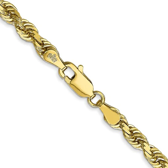 Cadena de Cuerda Cuádruple en Oro Amarillo de 10K, 4 mm con Corte Diamante y Broche de Langosta – 30 Pulgadas - Image 4