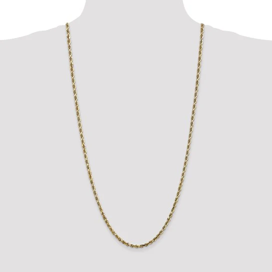 Cadena de Cuerda Cuádruple en Oro Amarillo de 10K, 4 mm con Corte Diamante y Broche de Langosta – 30 Pulgadas - Image 5