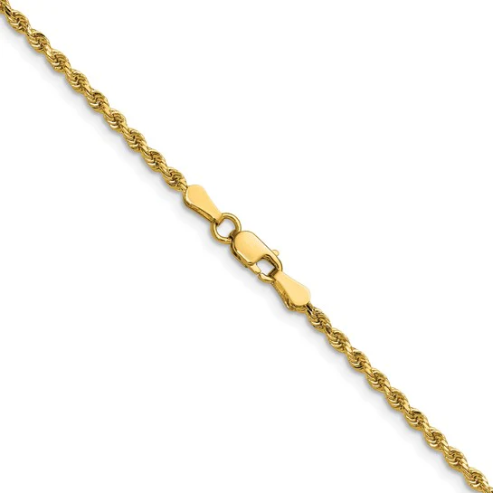 Cadena de Cuerda en Oro Amarillo de 14K, 30 Pulgadas y 2 mm con Corte Diamantado y Cierre de Langosta - Image 3