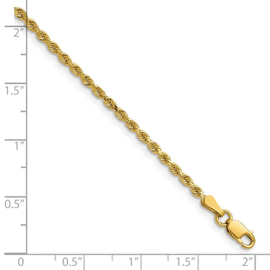 Cadena de Cuerda en Oro Amarillo de 14K, 30 Pulgadas y 2 mm con Corte Diamantado y Cierre de Langosta - Image 4