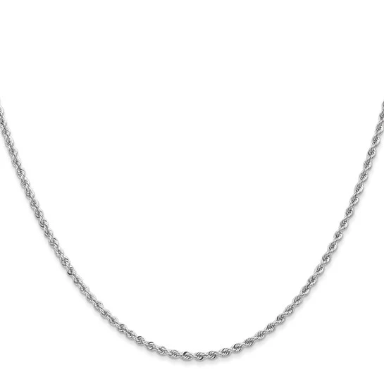Cadena de Cuerda Regular en Oro Blanco de 14K, 16 Pulgadas y 2 mm con Cierre de Langosta