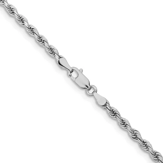 Cadena de Cuerda con Corte Diamantado en Oro Blanco de 14K – 30 Pulgadas, 3.25 mm con Cierre de Langosta - Image 3