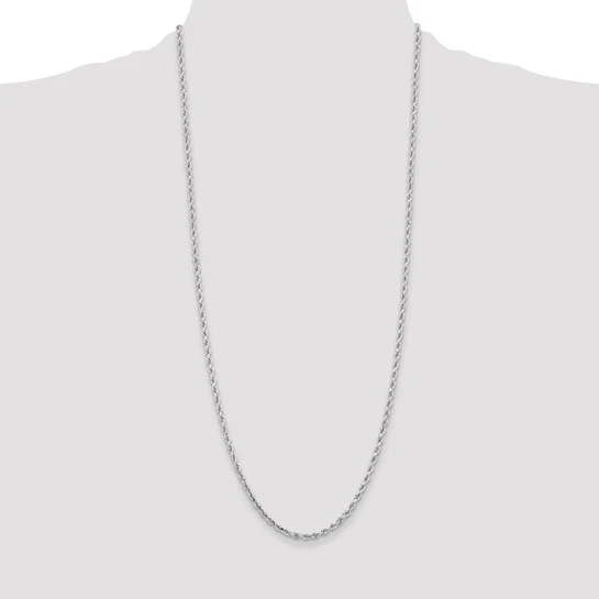 Cadena de Cuerda con Corte Diamantado en Oro Blanco de 14K – 30 Pulgadas, 3.25 mm con Cierre de Langosta - Image 4