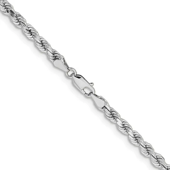Cadena de Cuerda en Oro Blanco de 14k, 18 pulgadas, 4.25 mm, Corte Diamante con Broche Langosta - Image 3