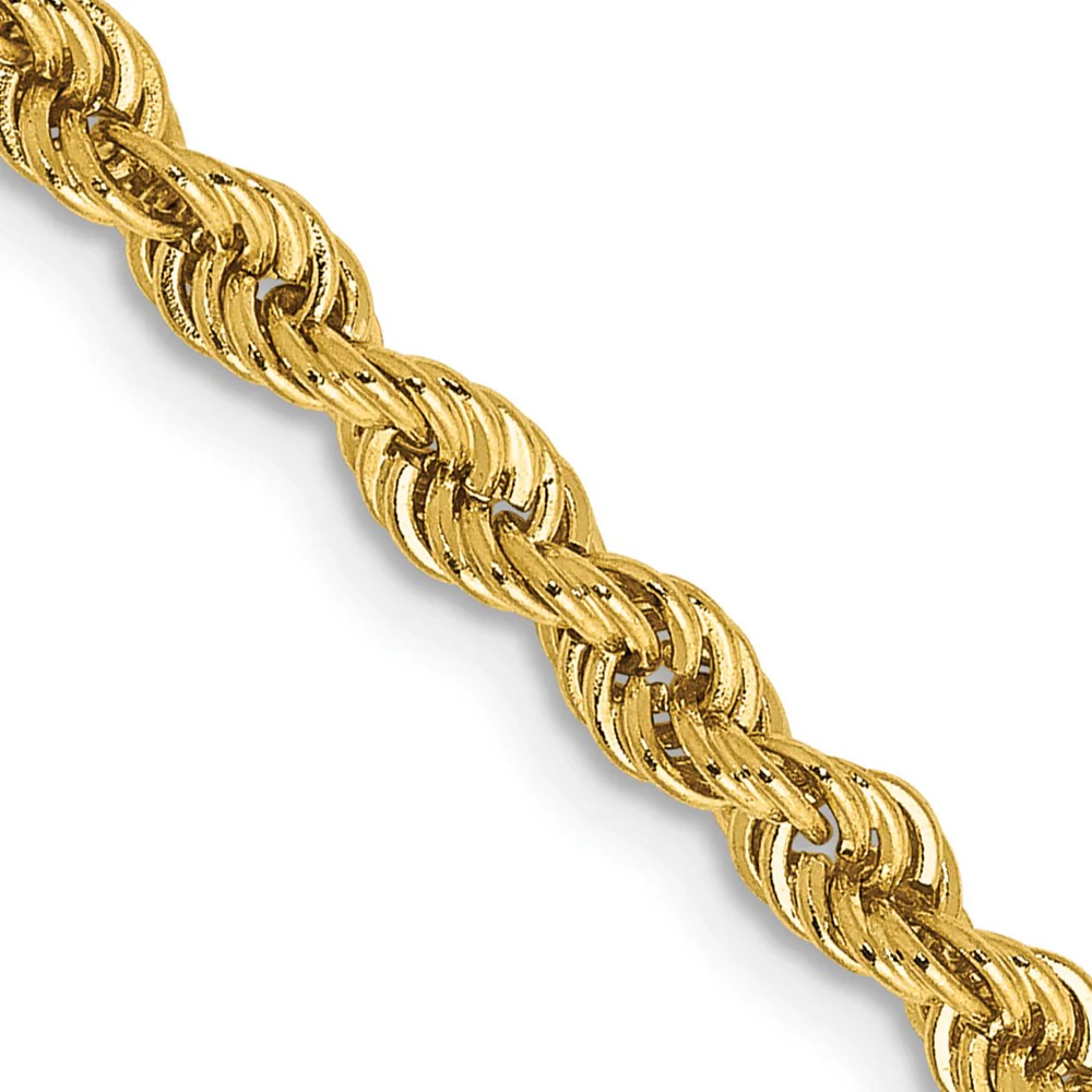 Cadena de Cuerda Regular en Oro Amarillo de 14k, 30 Pulgadas, 3 mm, con Broche Langosta - Image 2