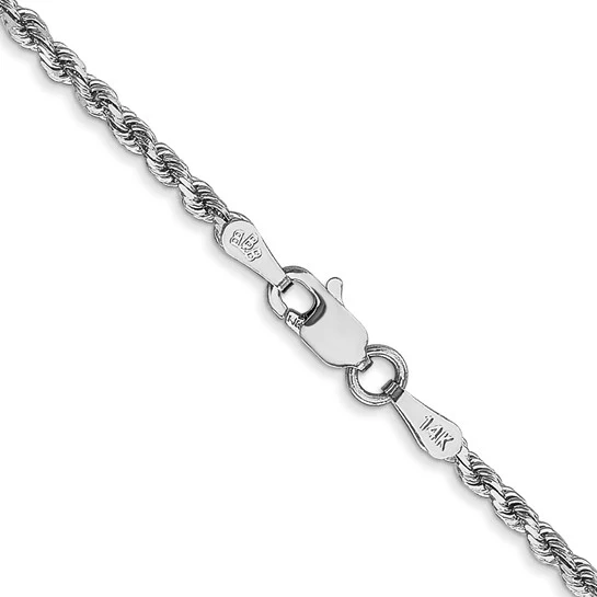 Cadena de Cuerda en Oro Blanco de 14k, 16 Pulgadas, 2 mm, Corte Diamante con Broche Langosta - Image 4