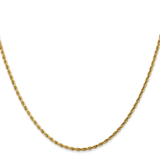 Cadena de Cuerda con Corte Diamante de 1.75 mm en Oro Amarillo de 14k – 30 Pulgadas con Broche Langosta