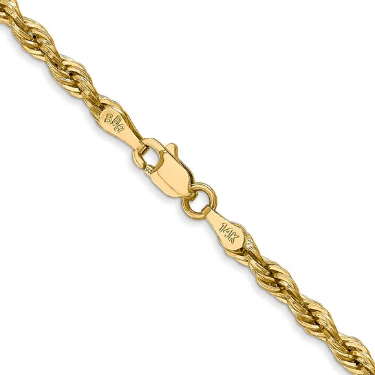  Cadena de Cuerda Semisólida de 3 mm en Oro Amarillo de 14k – 20 Pulgadas con Broche Langosta - Image 4