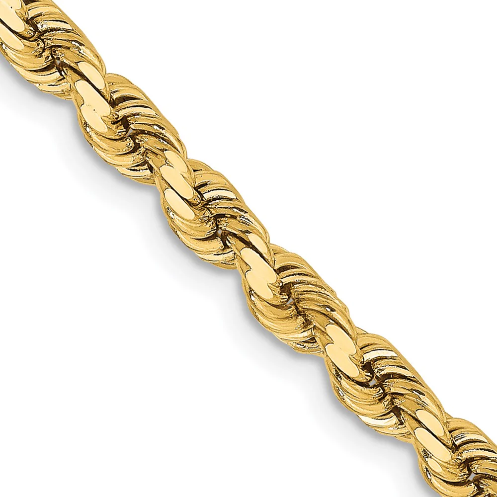  Pulsera de Cuerda Diamantada de Oro Amarillo de 14K – 18 pulgadas x 3.75 mm con Cierre de Langosta - Image 2