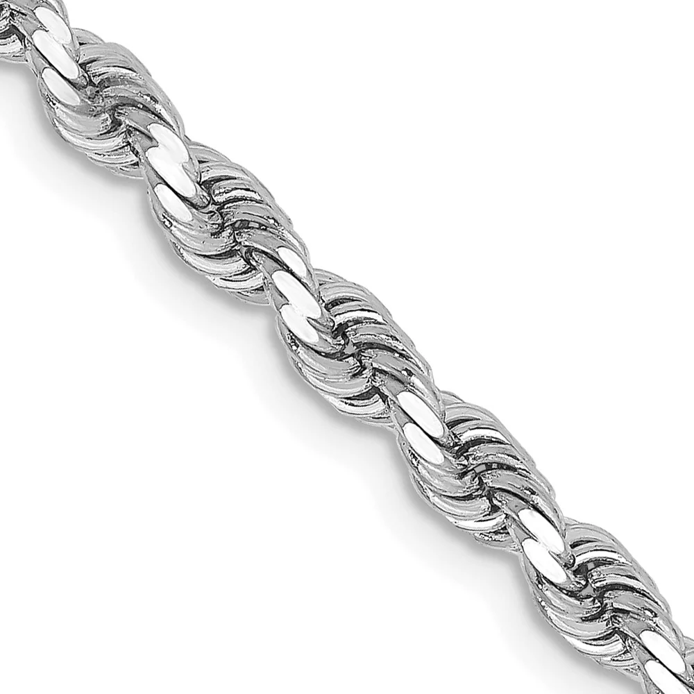 Cadena de Cuerda con Corte Diamantado de 14k Oro Blanco, 24 pulgadas, 3.25 mm con Cierre de Langosta - Image 2