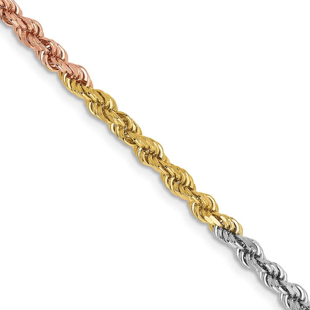 Cadena de Cuerda Tri-Color con Corte Diamantado de 14k, 16 pulgadas, 2.9 mm con Cierre de Langosta - Image 2