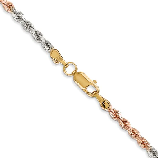 Cadena de Cuerda Tri-Color con Corte Diamantado de 14k, 16 pulgadas, 2.9 mm con Cierre de Langosta - Image 4