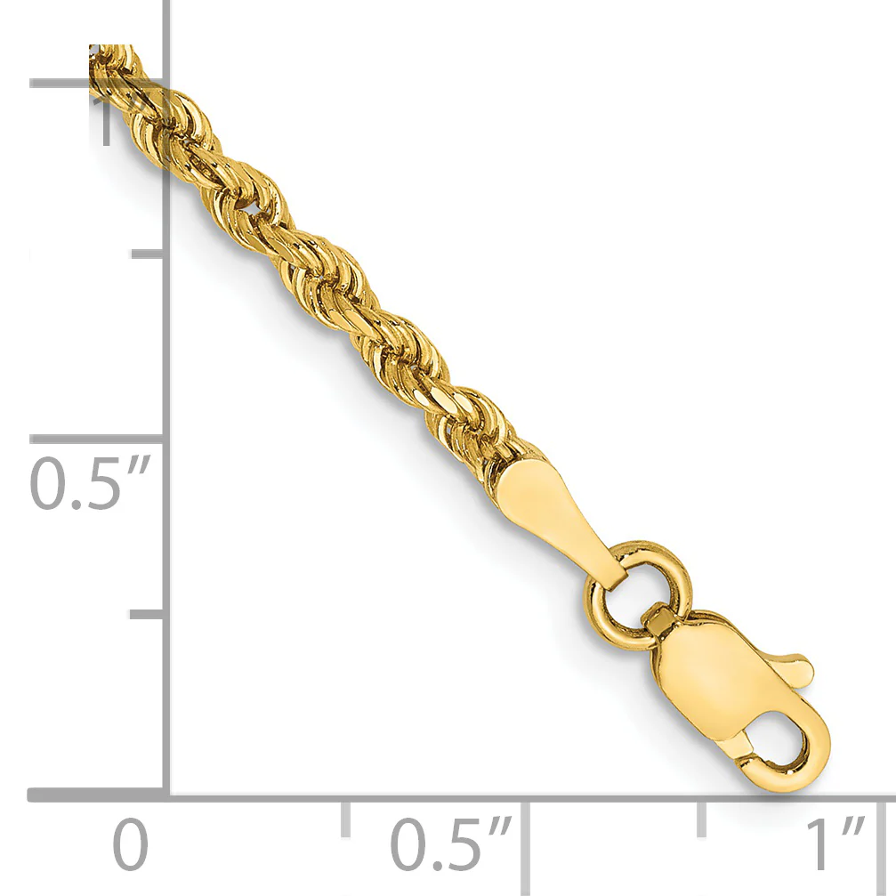 Pulsera de Cuerda Semi-Sólida con Corte Diamantado de 14k Oro Amarillo, 7 pulgadas, 2.5 mm con Cierre de Langosta - Image 3
