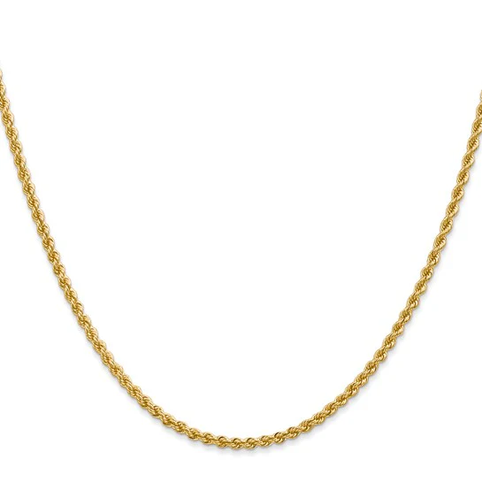 Cadena de Cuerda Regular de Oro Amarillo de 14K, 30 pulgadas, 2.25 mm con Cierre de Langosta