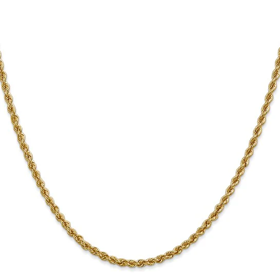 Cadena de Cuerda Regular de Oro Amarillo de 14K, 16 pulgadas, 2.5 mm con Cierre de Langosta