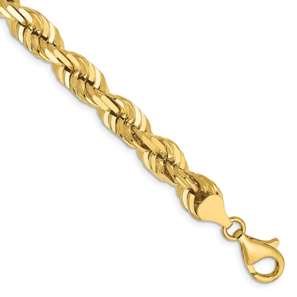 Pulsera de Oro Amarillo de 14K — 9 pulgadas, 7 mm, Estilo Cuerda con Corte Diamante y Cierre de Langosta de Lujo - Image 2