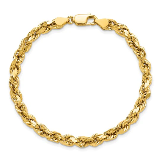 Pulsera de Oro Amarillo de 14K — 7 pulgadas, 4.9 mm, Estilo Cuerda Semi Sólida con Corte Diamante y Cierre de Langosta - Image 5
