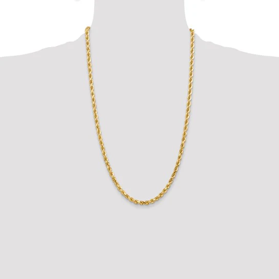 Cadena de Oro Amarillo de 14K — 26 pulgadas, 4.5 mm, Estilo Cuerda con Corte Diamante y Cierre de Langosta - Image 6