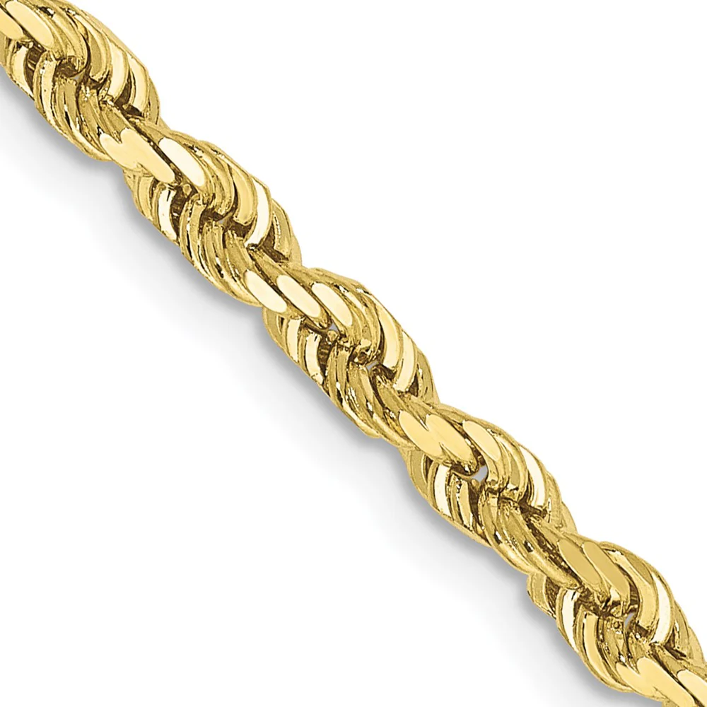 Cadena de Oro Amarillo de 10K — 24 pulgadas, 3.35 mm, Estilo Cuerda con Corte Diamante y Cierre de Langosta - Image 2