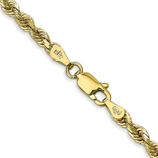 Cadena de Oro Amarillo de 10K — 24 pulgadas, 3.35 mm, Estilo Cuerda con Corte Diamante y Cierre de Langosta - Image 4