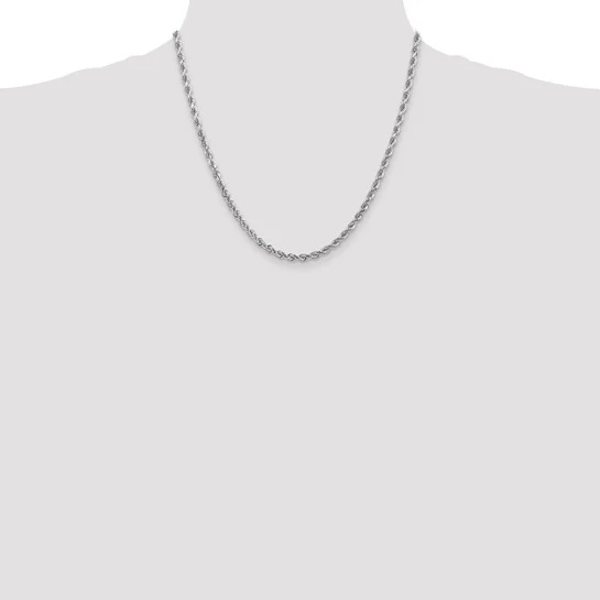 Cadena de Oro Blanco de 14K — 20 pulgadas, 4 mm, Estilo Cuerda con Corte Diamante y Cierre de Langosta - Image 5