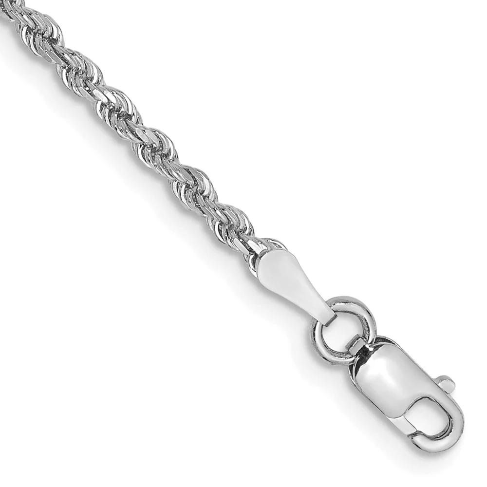 Pulsera de Oro Blanco 14K – 7” (17.8 cm), 2 mm Estilo Cuerda con Corte Diamantado y Cierre de Langosta
