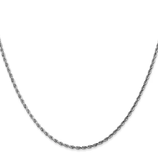 Cadena de Oro Blanco 10K – 16” (40.6 cm), 1.75 mm Estilo Cuerda con Corte Diamantado y Cierre de Langosta