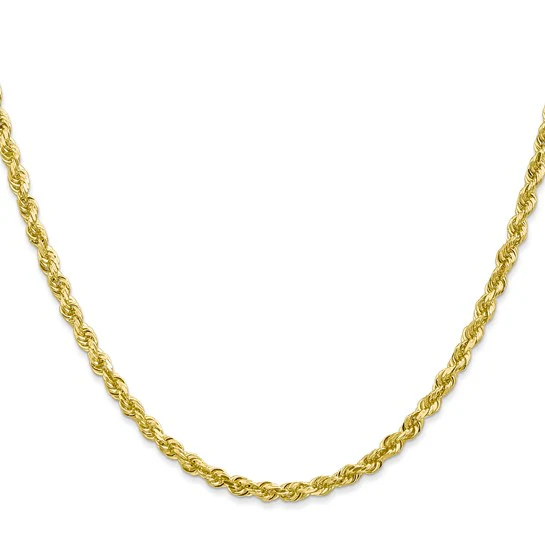 Cadena de Oro Amarillo 10K – 20 pulgadas, 3.35 mm Estilo Cuerda Cuádruple con Corte Diamantado y Cierre de Langosta
