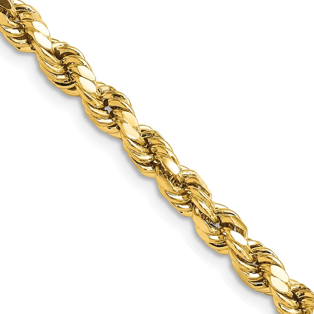 Cadena de Oro Amarillo 14K – 24 pulgadas, 4.9 mm, Cuerda Semi-Sólida con Corte Diamantado y Cierre de Langosta - Image 2