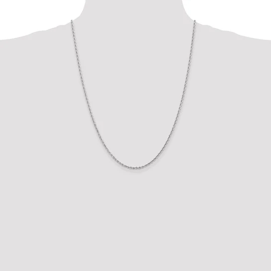 Cadena de Cuerda 10K Oro Blanco 2.25 mm con Corte Diamante Cuádruple y Broche Langosta – 24 Pulgadas - Image 5