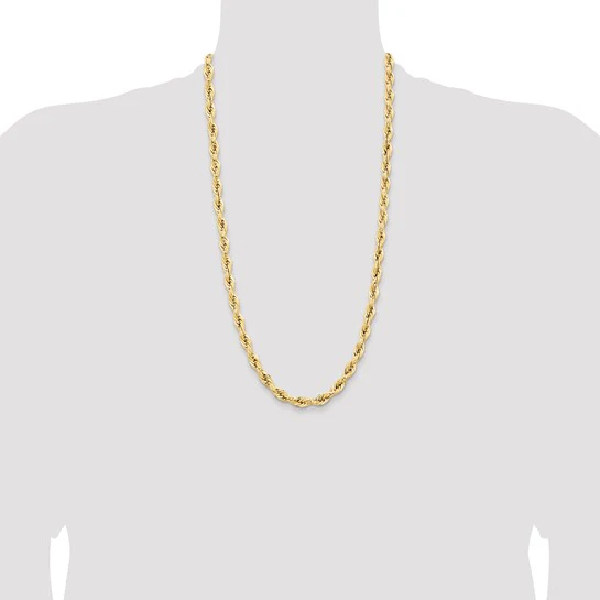 Cadena de Cuerda Semi-Sólida 14K Oro Amarillo 28 Pulgadas 7mm con Broche Langosta - Image 4