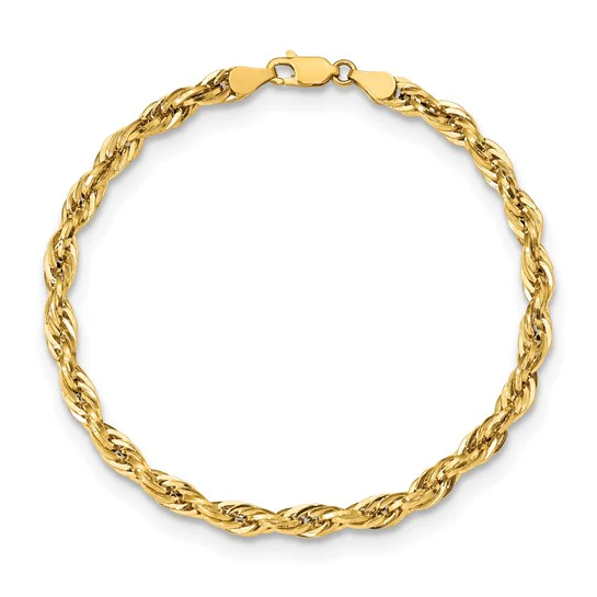 Pulsera de Cuerda Semi-Sólida 10K Oro Amarillo 4.75mm - 8 Pulgadas