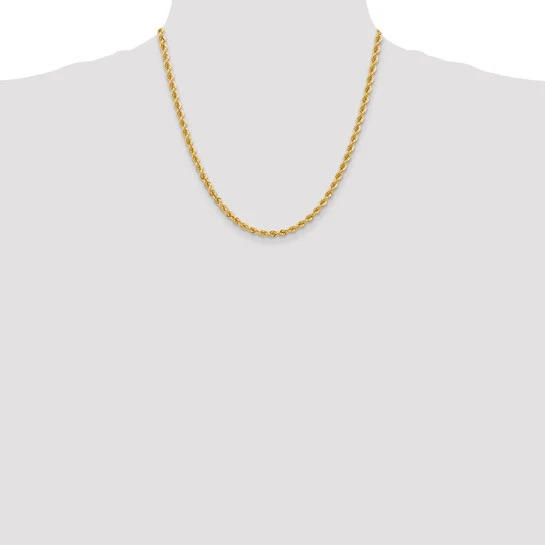 Cadena de Cuerda 14K Oro Amarillo 4 mm Regular – 20 Pulgadas con Broche Langosta - Image 5